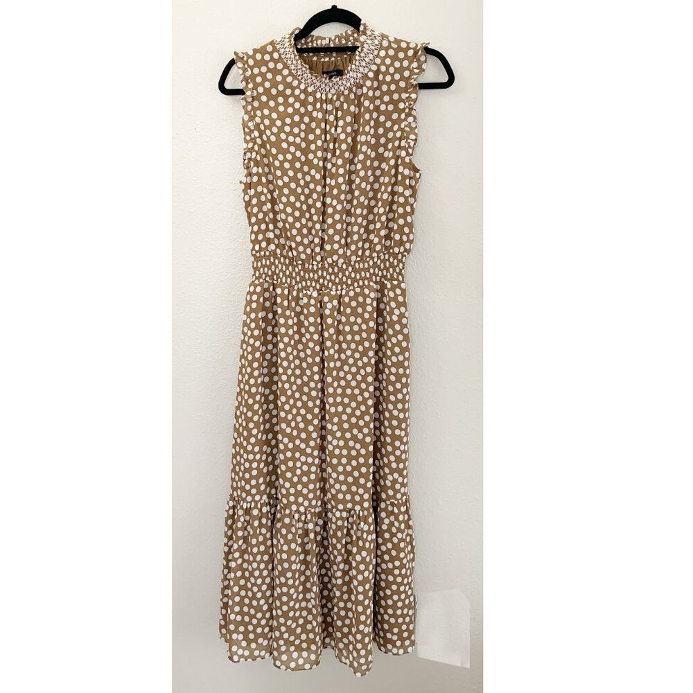 jCrew ,  Poka dot ruffled dress, Smocked Waist Sleeveless, Size Small, Tall